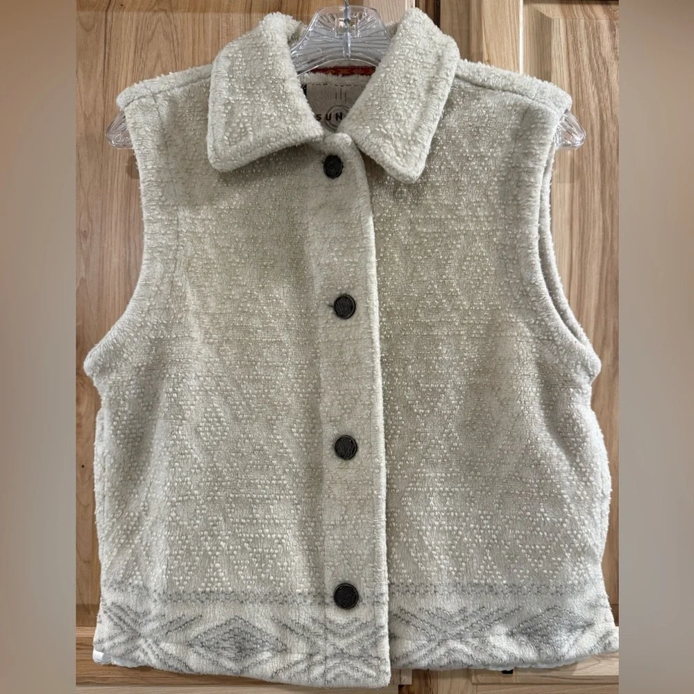Tsunami Cream Button-Up Textured Ski Outdoor Western Cozy Warm Layering Vest